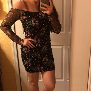 Off the shoulder embroidered long sleeve dress